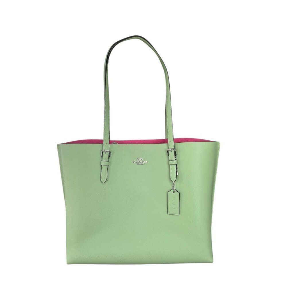 Coach Mollie Two Tone Cross Grain Leather Large Tote Bag in Light Pistachio and